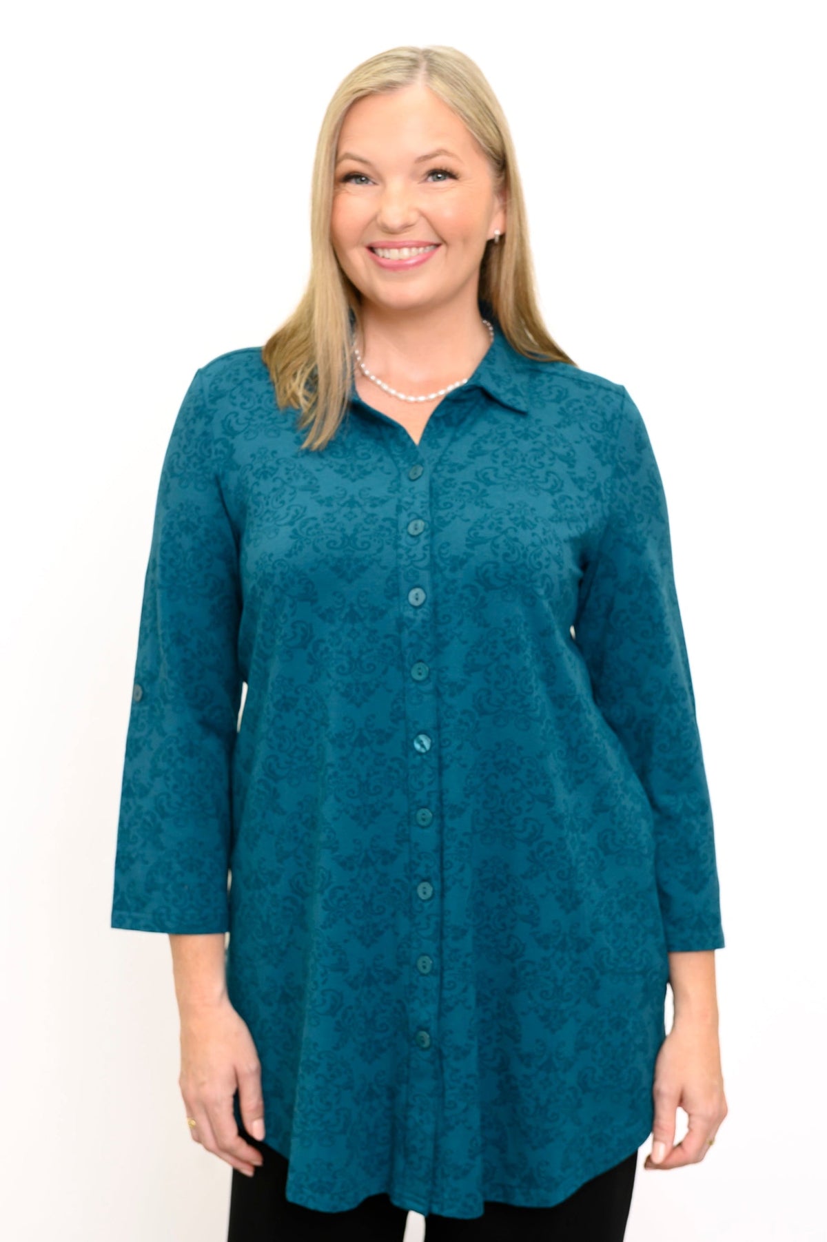Michele Blouse, Teal Empire, Bamboo