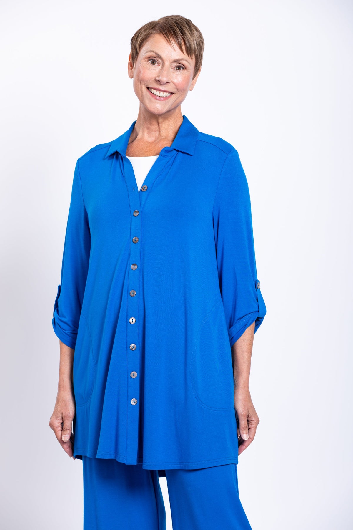 Michele Blouse, Cobalt, French Terry