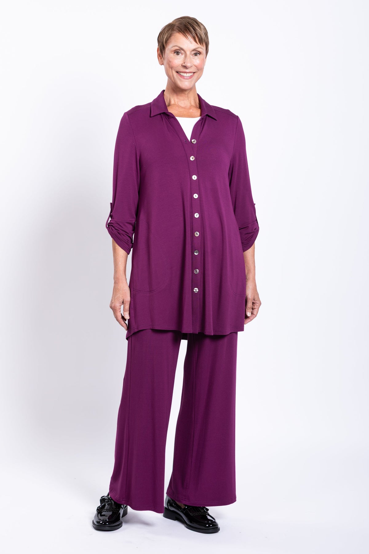 Michele Blouse, Magenta, French Terry