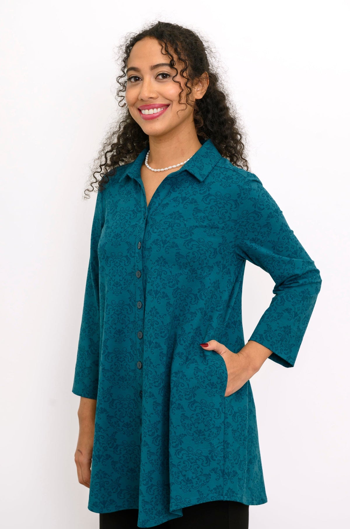 Michele Blouse, Teal Empire, Bamboo