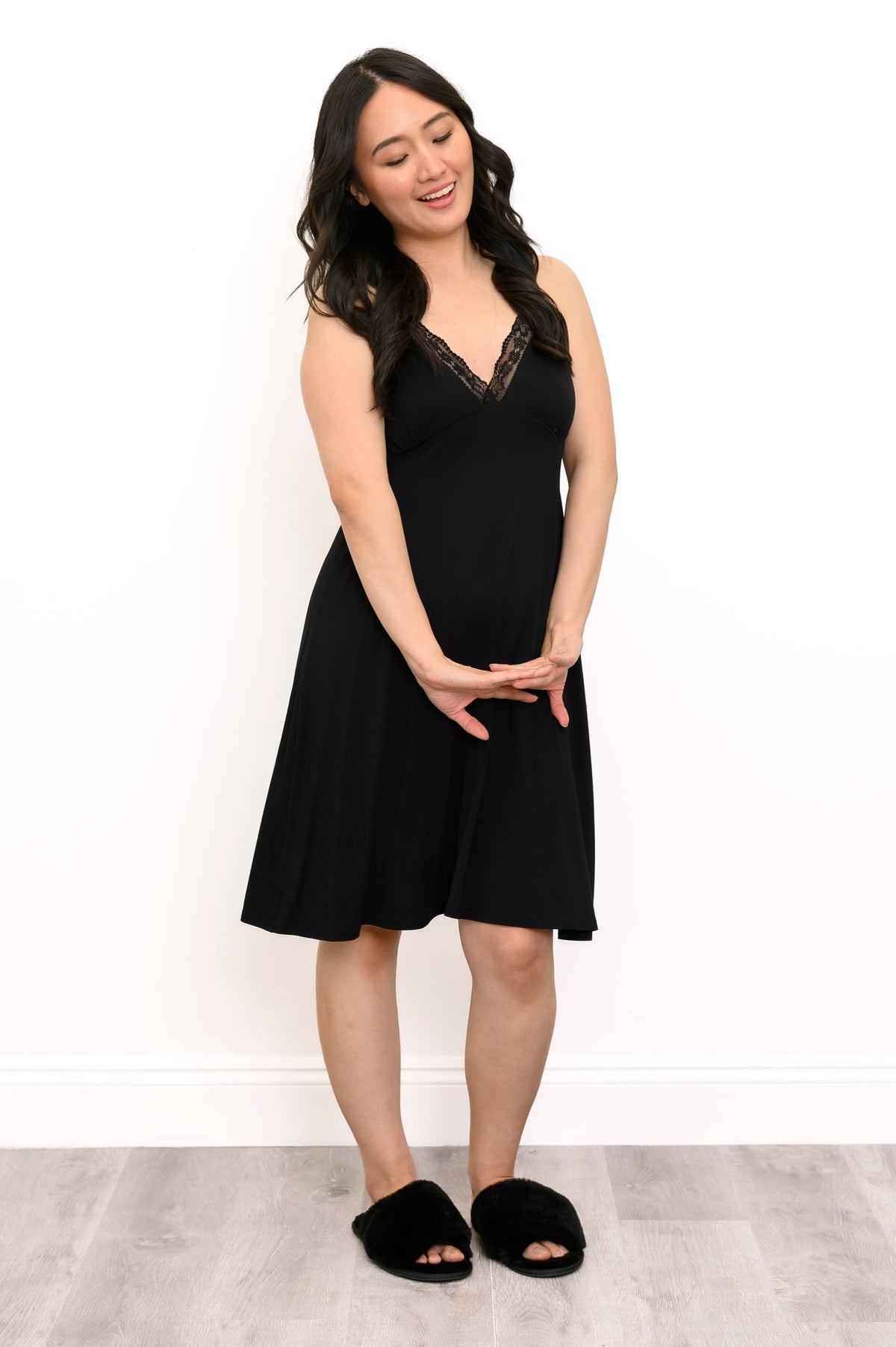 Mina Slip Dress, Black, Bamboo