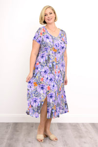 Morgan Dress, Violet Bloom, Linen Bamboo
