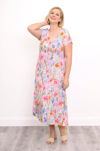 Morgan Dress, Pink Bouquet, Linen Bamboo