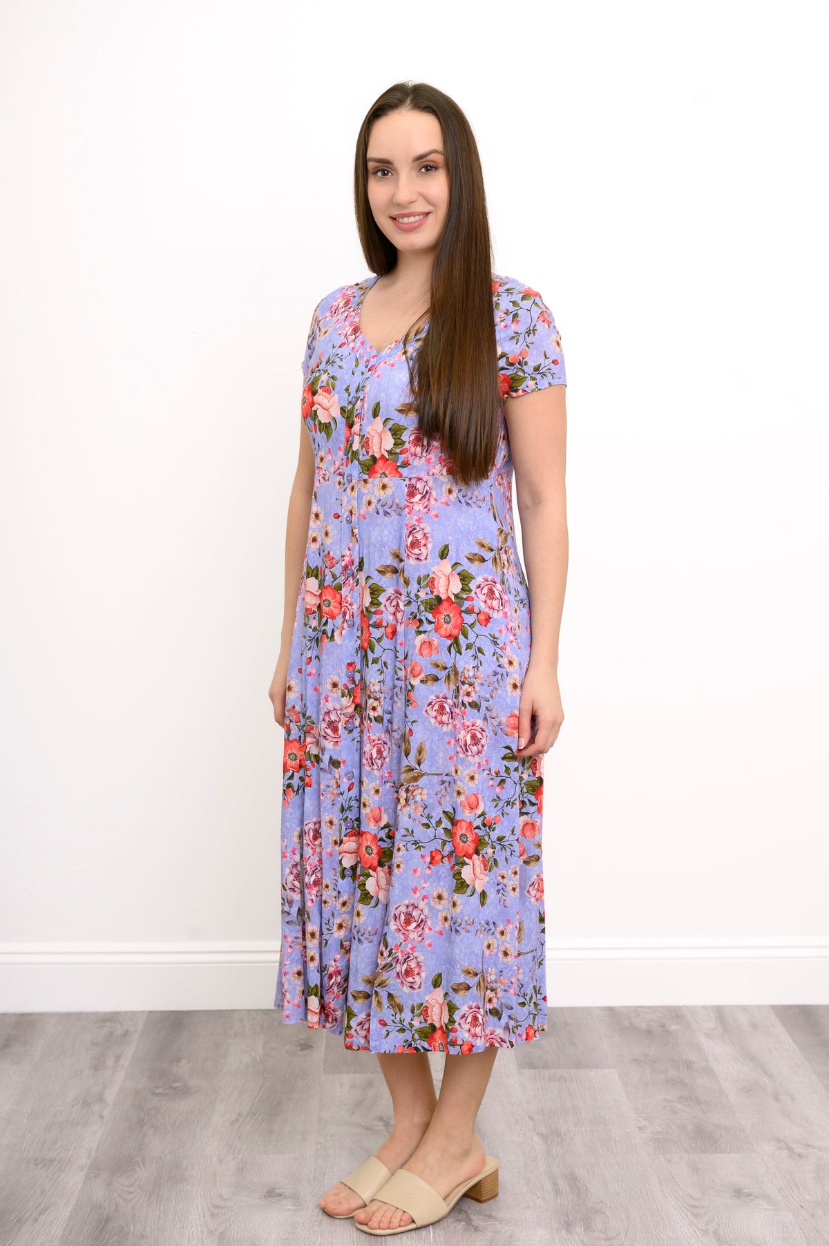 Morgan Dress, Red Rosebud, Linen Bamboo