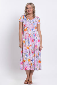 Morgan Dress, Pink Bouquet, Linen Bamboo