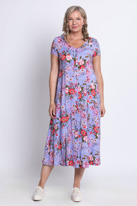 Morgan Dress, Red Rosebud, Linen Bamboo
