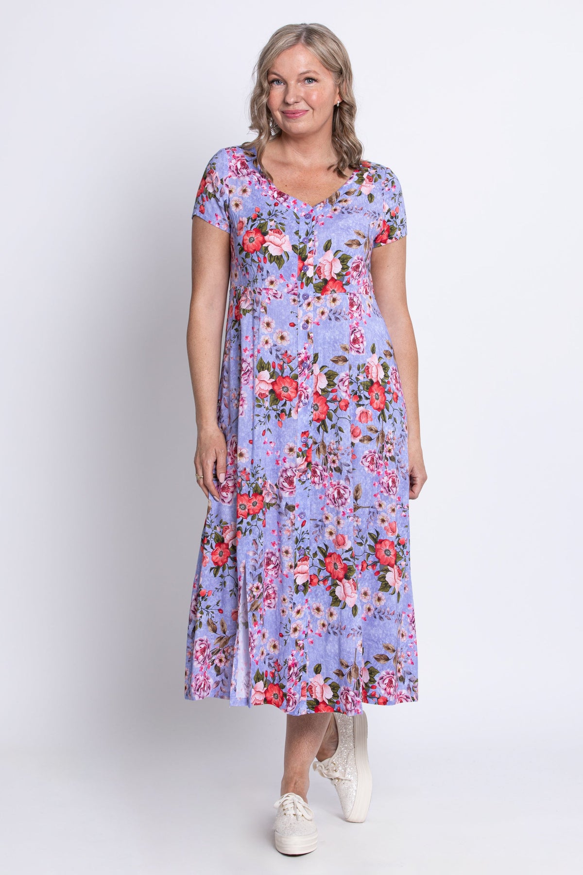 Morgan Dress, Red Rosebud, Linen Bamboo