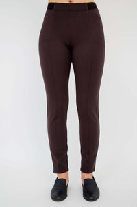 Front view of Nadia slim-line pants in brown highlighting the tailored fit