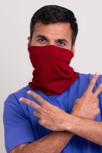 Burgundy red neck warmer/face cover mask.