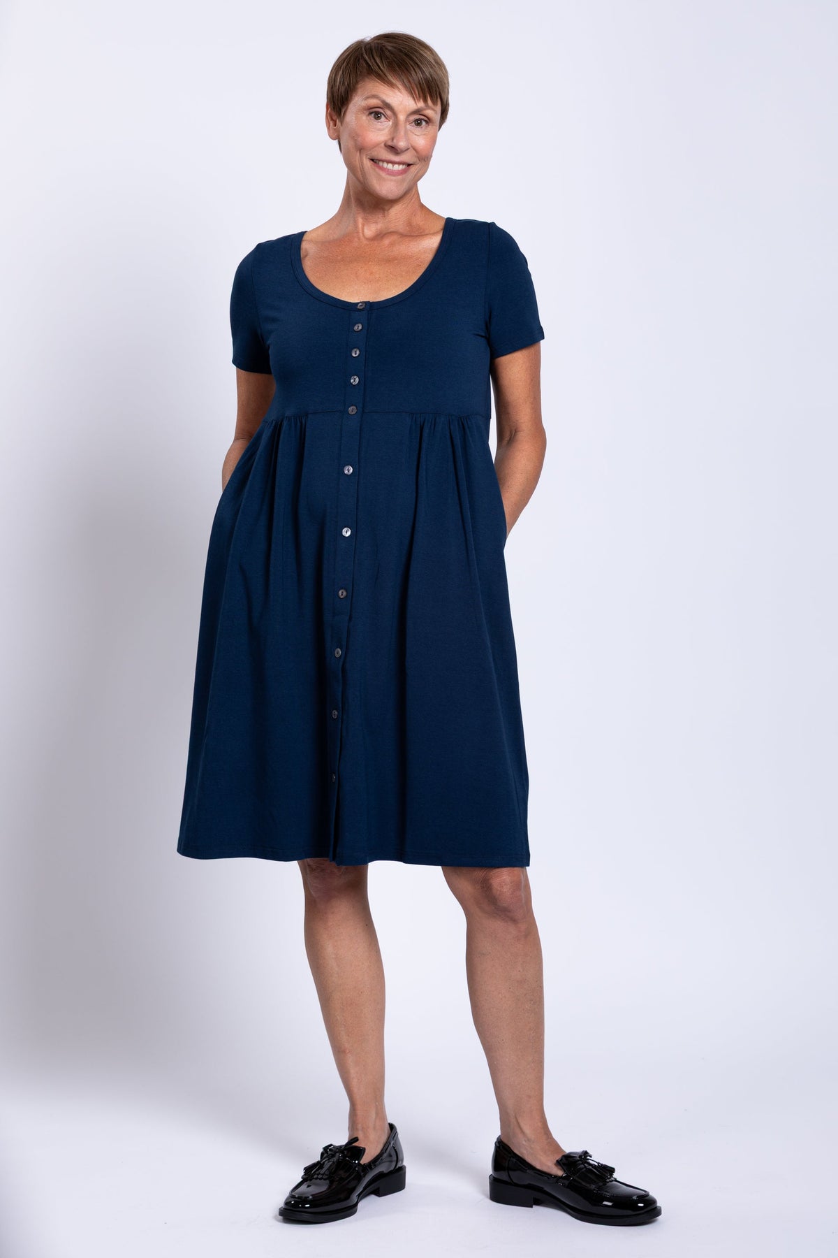 Nelly Short Sleeve Dress, Indigo, Bamboo