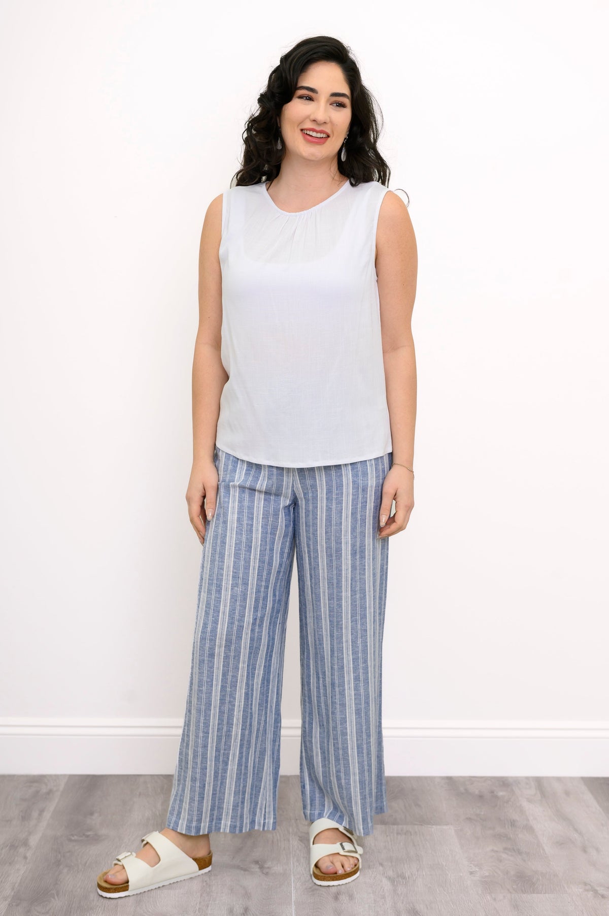 Nina Tank, White, Linen Bamboo