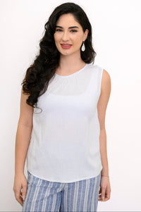 Nina Tank, White, Linen Bamboo