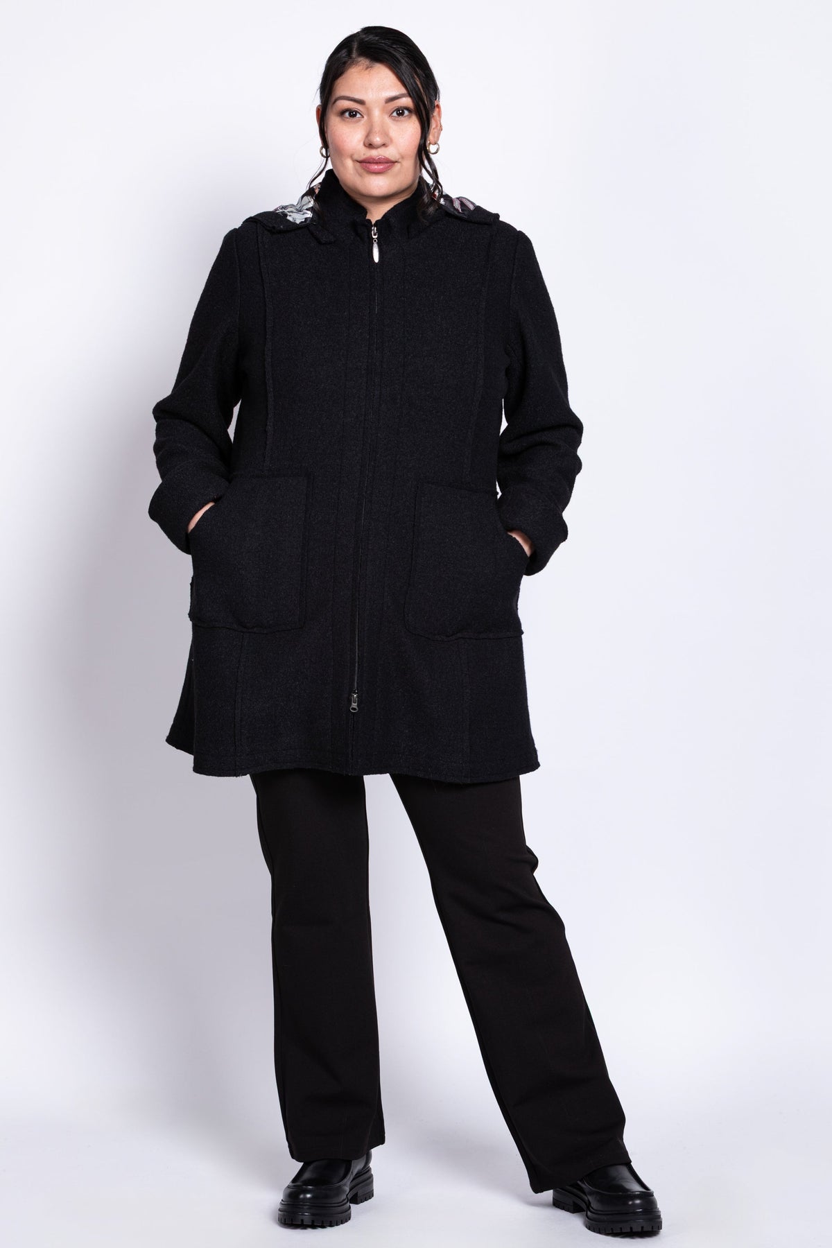 Noelle Coat, Black, Boiled Wool