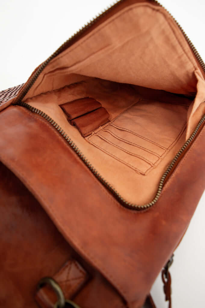 Interior view of the crossbody bag displaying card slots and slip pockets
