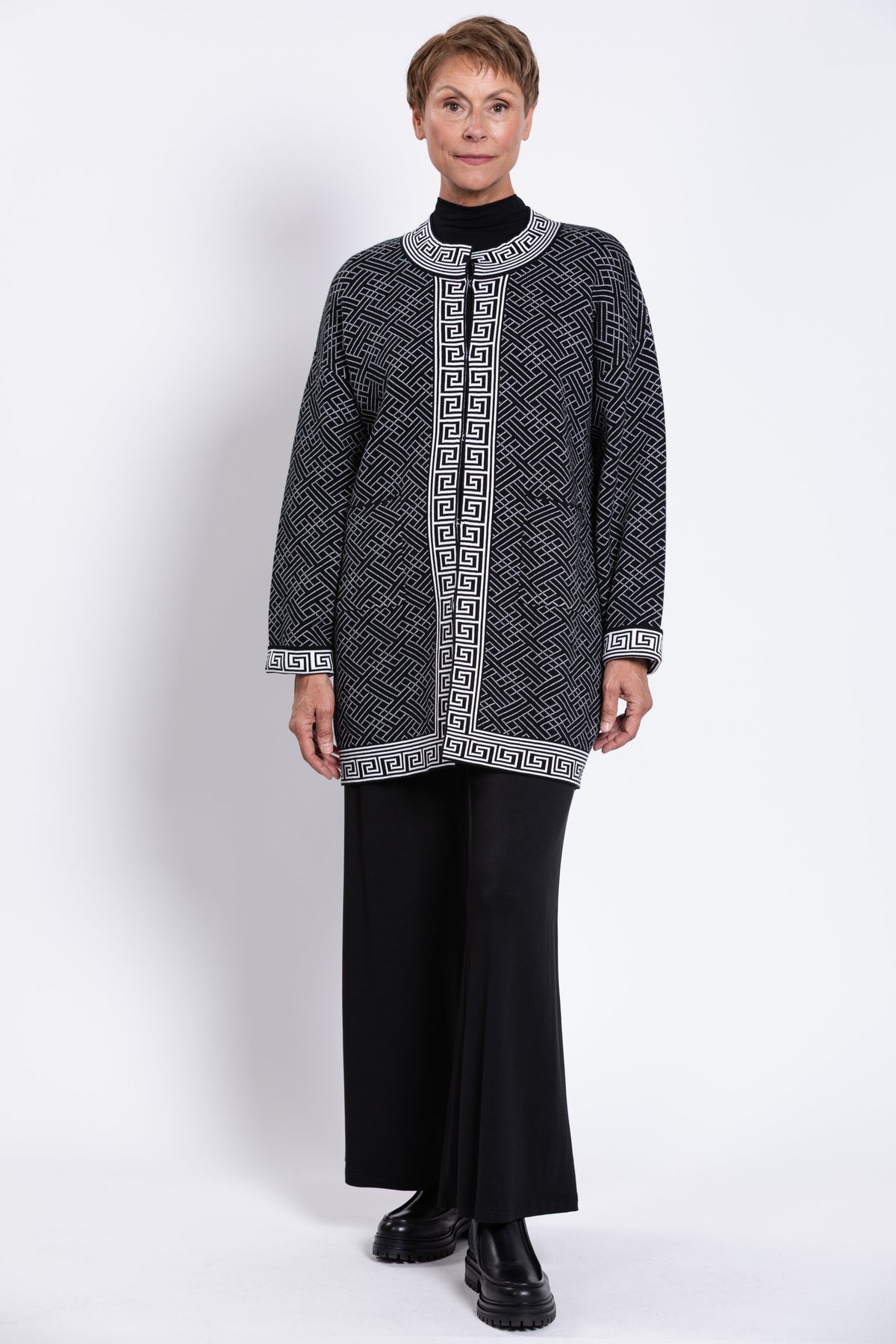 Oslo Cardigan, Black and White, Cotton