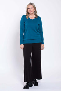 Model showcasing Parker Wide-Leg Pant in black from the front