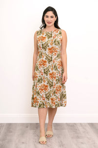 Patricia Dress, Khaki Tapestry, Linen Bamboo