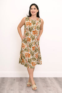 Patricia Dress, Khaki Tapestry, Linen Bamboo