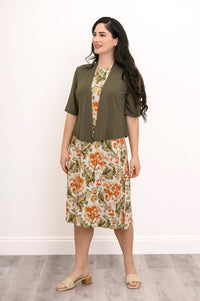 Patricia Dress, Khaki Tapestry, Linen Bamboo