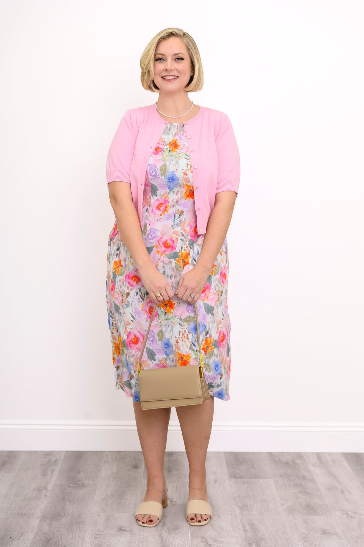 Patricia Dress, Pink Bouquet, Linen Bamboo