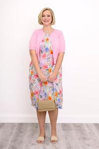 Patricia Dress, Pink Bouquet, Linen Bamboo