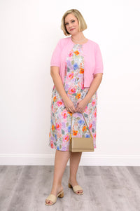 Patricia Dress, Pink Bouquet, Linen Bamboo