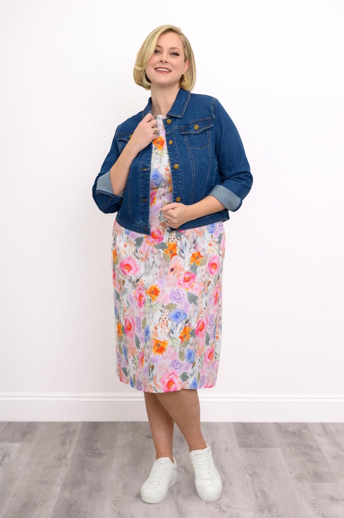 Patricia Dress, Pink Bouquet, Linen Bamboo