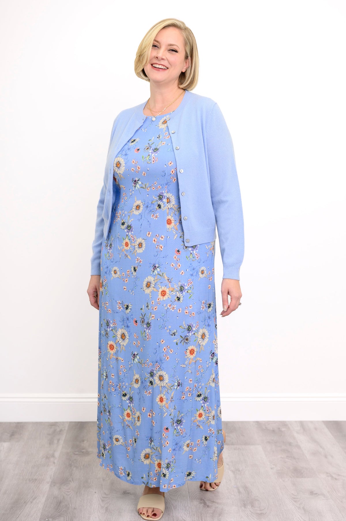 Patricia Long Dress, Peri Daisy, Linen Bamboo