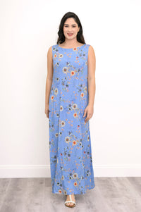 Patricia Long Dress, Peri Daisy, Linen Bamboo