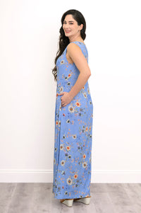 Patricia Long Dress, Peri Daisy, Linen Bamboo