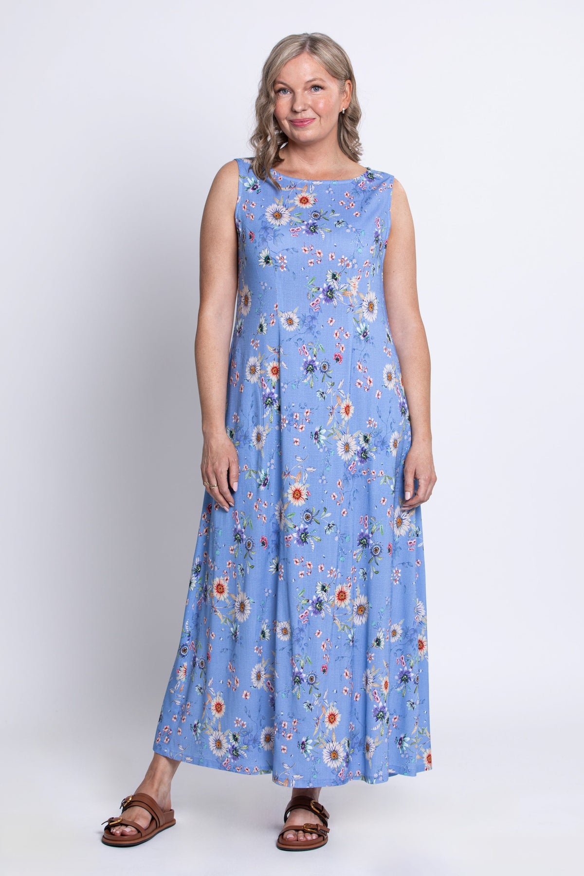 Patricia Long Dress, Peri Daisy, Linen Bamboo
