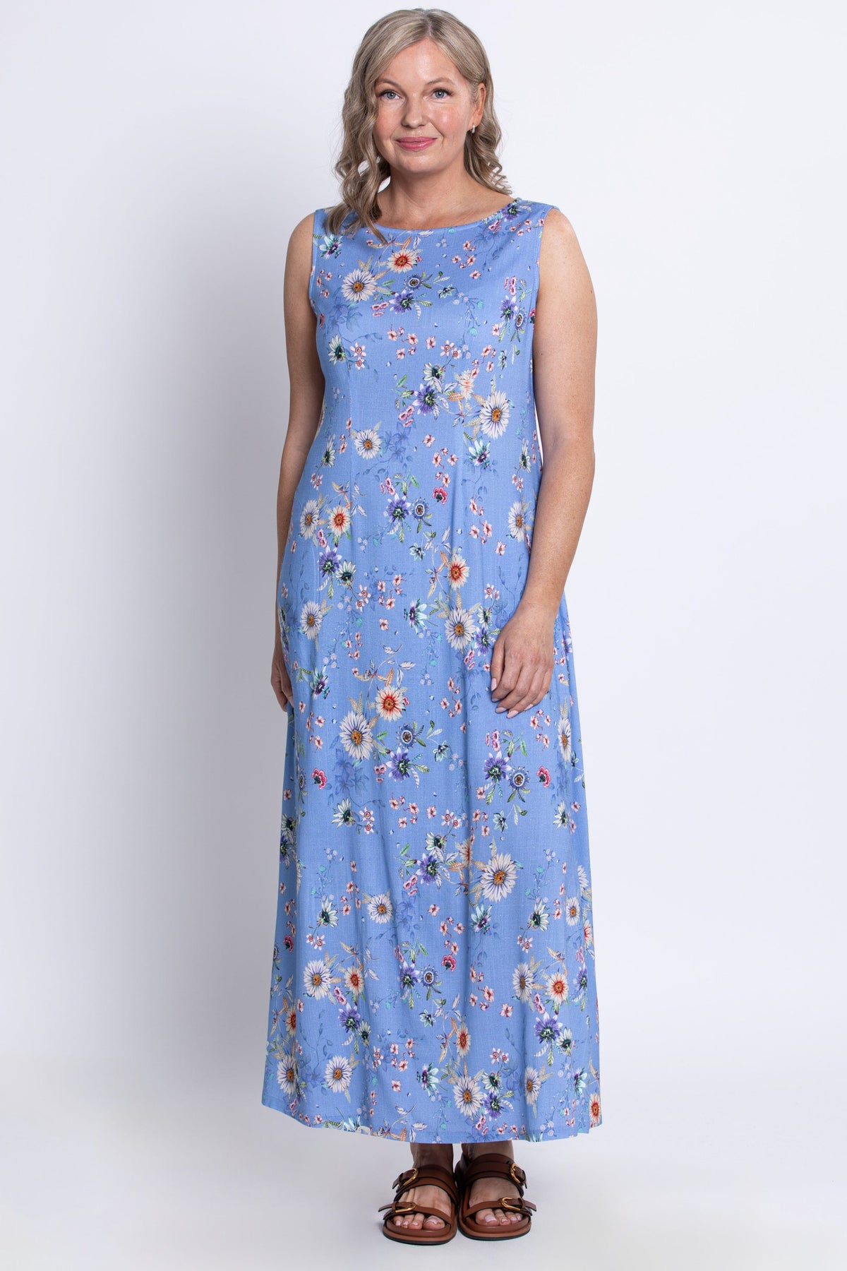 Patricia Long Dress, Peri Daisy, Linen Bamboo