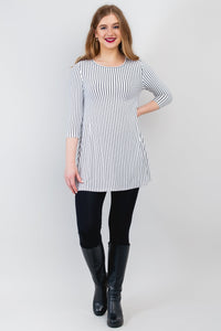 Perfect Tunic, White/Black Small Stripe, Bamboo- Final Sale