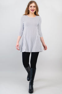 Perfect Tunic, White/Black Small Stripe, Bamboo- Final Sale