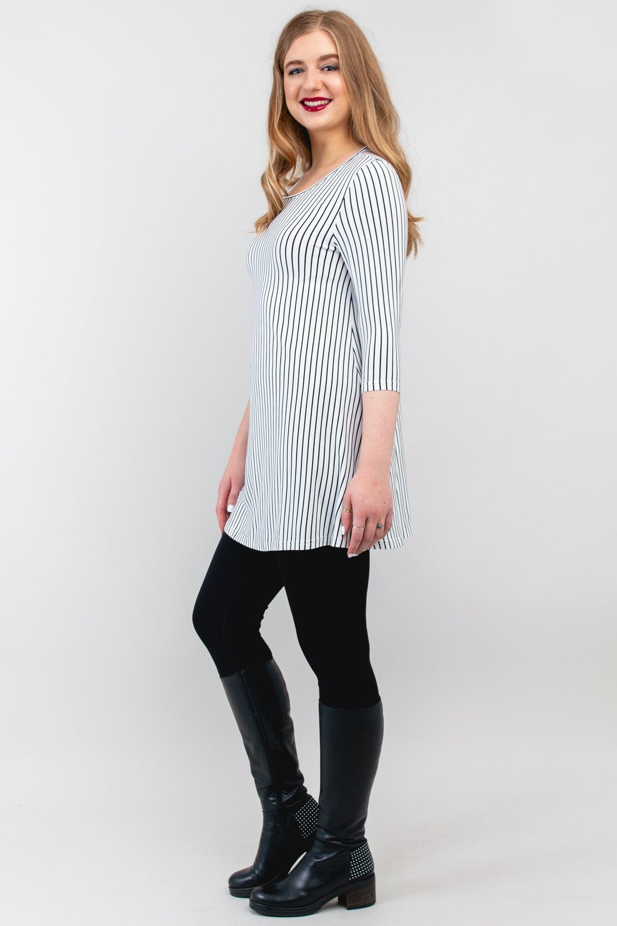 Perfect Tunic, White/Black Small Stripe, Bamboo- Final Sale