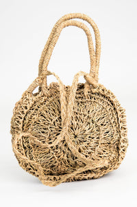 Pink Pom-Pom Circle Rattan Purse