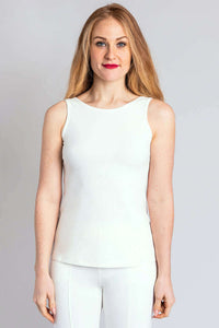 Woman wearing the Reanna Reversible Bamboo Tank with high neckline, front view