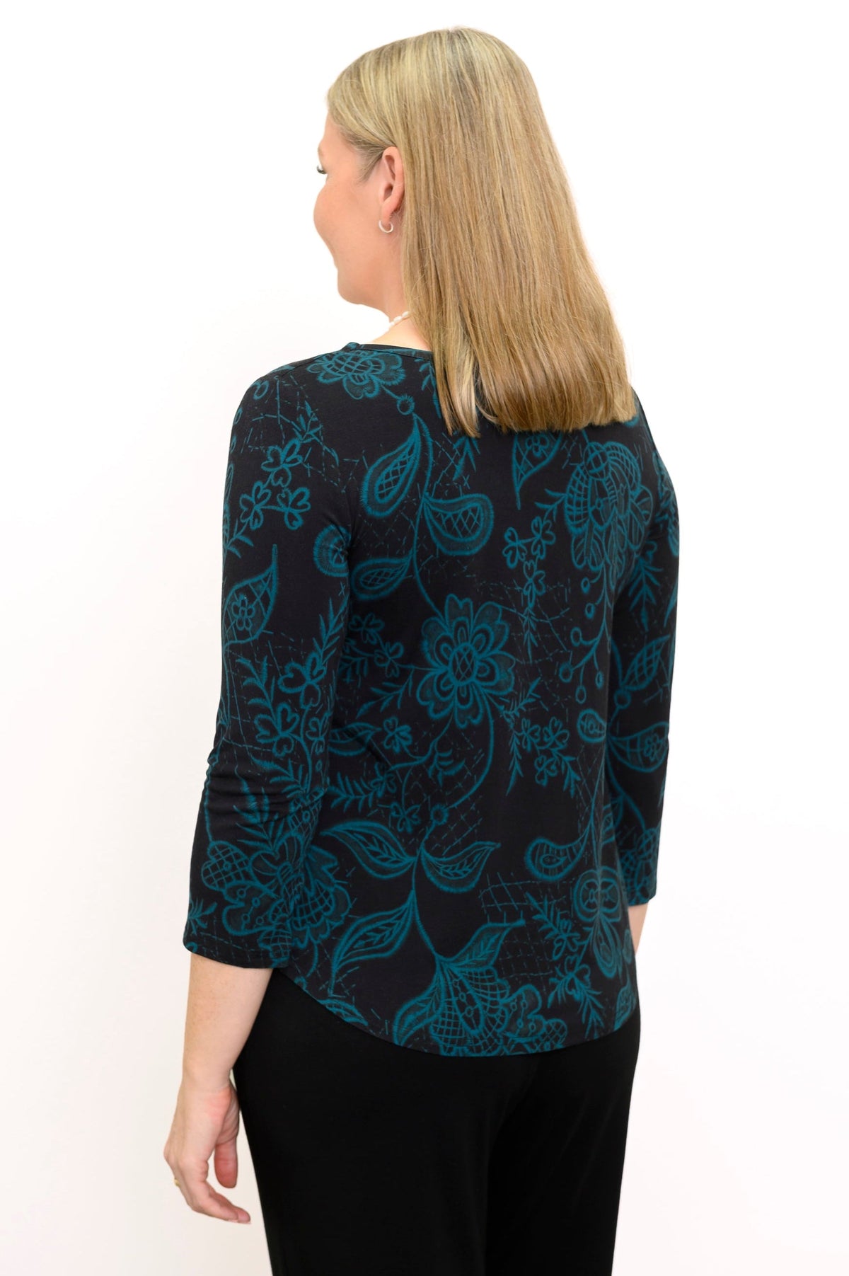 Ritzy 3/4 Top, Teal Boscage, Bamboo