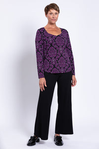 Ritzy L/S Top, Magenta Damask, Bamboo