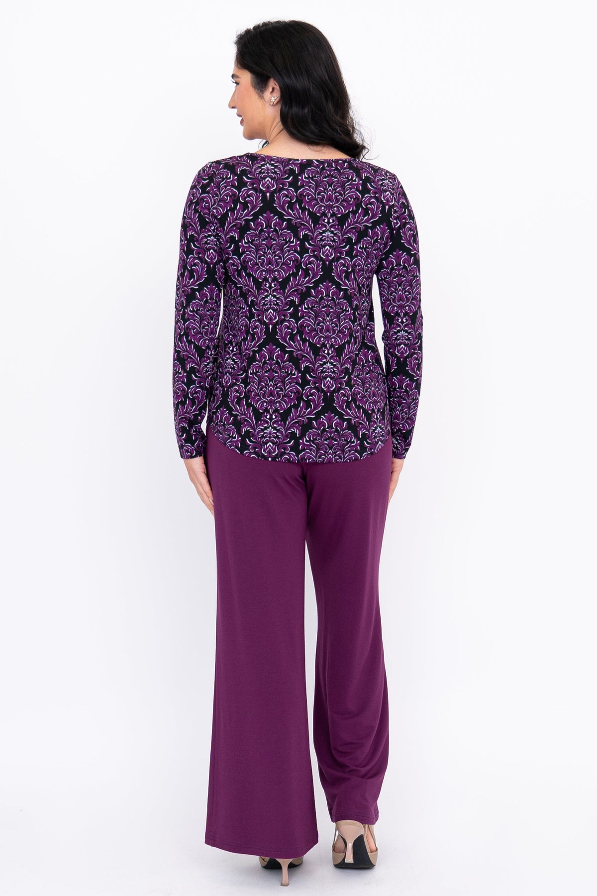 Ritzy L/S Top, Magenta Damask, Bamboo