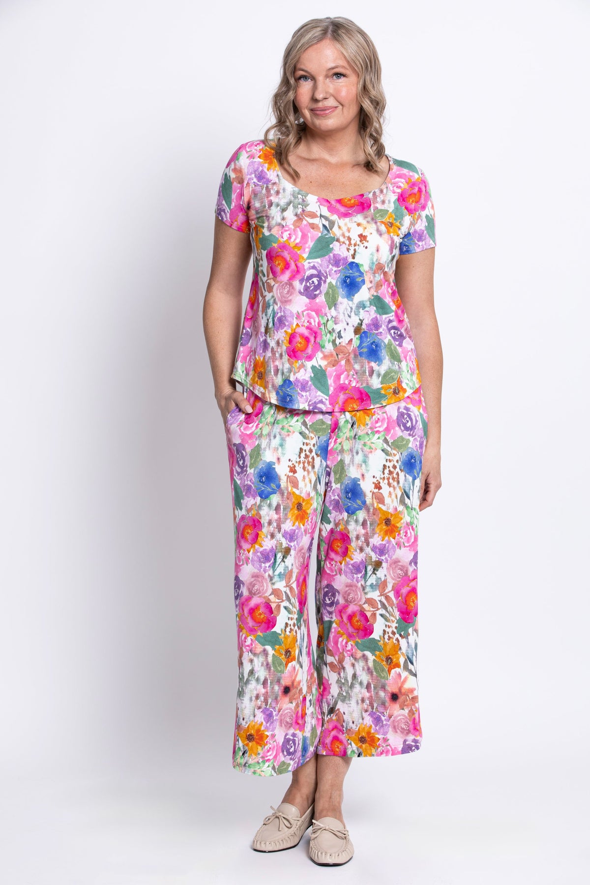 Ritzy S/S Top, Pink Bouquet, Bamboo