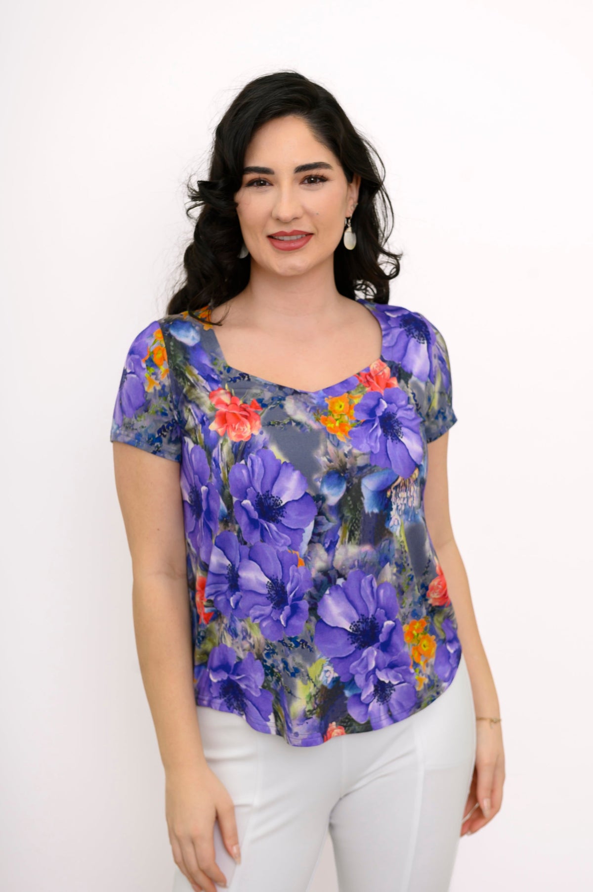 Ritzy S/S Top, Violet Bloom, Bamboo