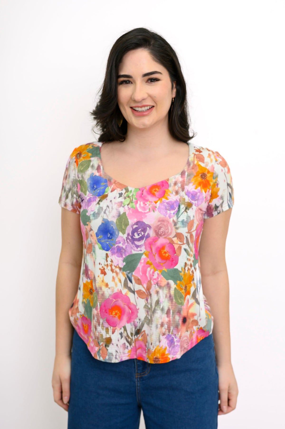 Ritzy S/S Top, Pink Bouquet, Bamboo
