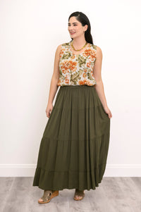Roma Skirt, Khaki, Linen Bamboo