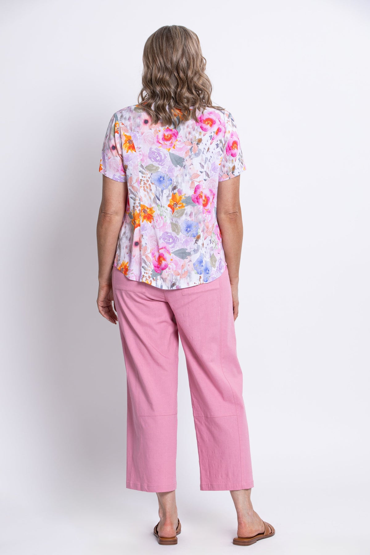 Samantha Blouse, Pink Bouquet, Linen Bamboo
