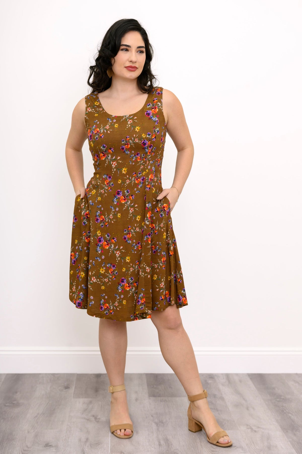 Sara Dress, Sand Pansy, Linen Bamboo