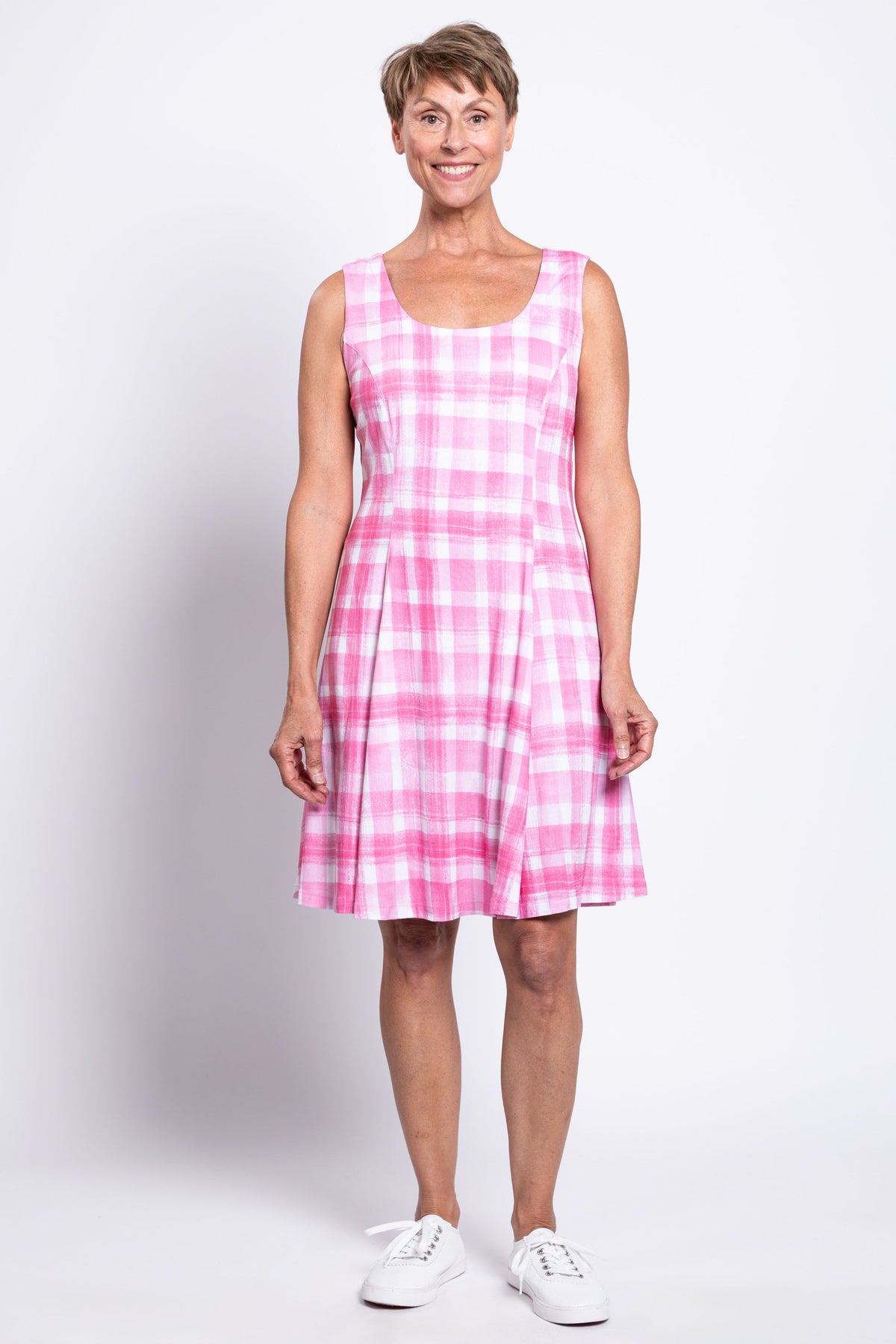 Sara Dress, Pink Plaid, Linen Bamboo