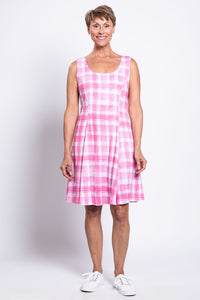 Sara Dress, Pink Plaid, Linen Bamboo