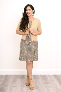 Scarlette Dress, Khaki Primavera, Linen Bamboo