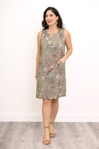 Scarlette Dress, Khaki Primavera, Linen Bamboo